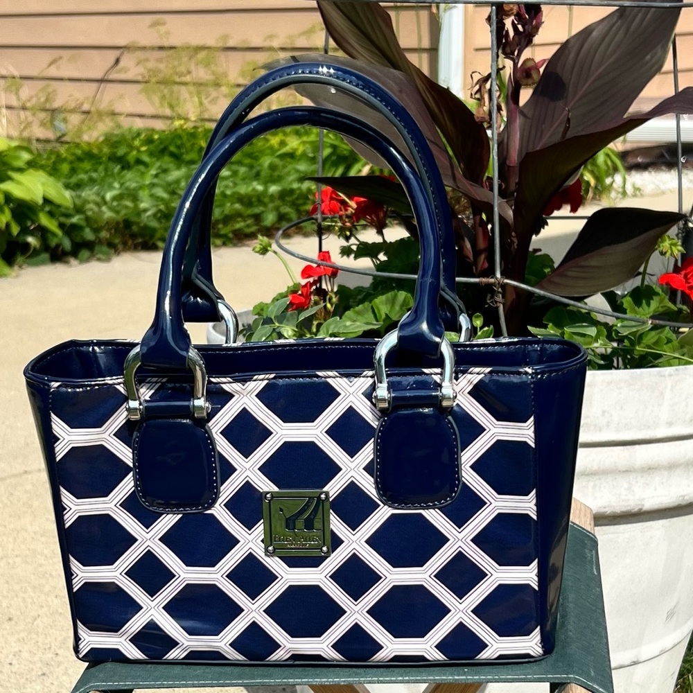 Ellen Allen Annapolis Hand Bag Navy Blue/White Good Condition